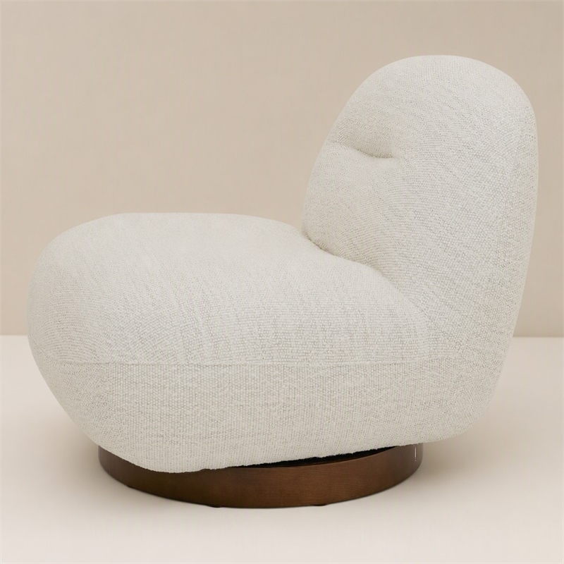 Pemberly Row Modern Cream Fabric Swivel Chair with Low-Slung Back