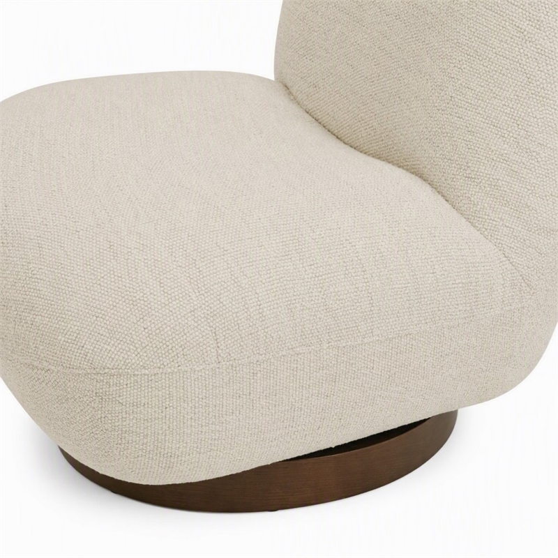 Pemberly Row Modern Cream Fabric Swivel Chair with Low-Slung Back