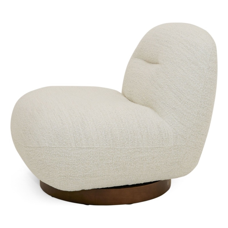 Pemberly Row Modern Cream Fabric Swivel Chair with Low-Slung Back