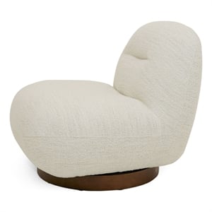 Pemberly Row Modern Cream Fabric Swivel Chair with Low-Slung Back