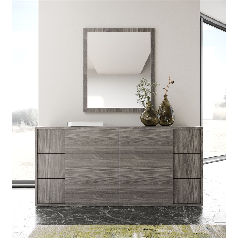 Pemberly Row 6-Drawer Modern Wood Dresser in Matte Grey Finish