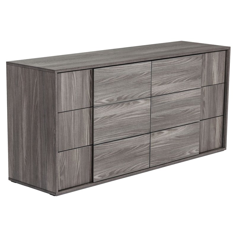 Pemberly Row 6-Drawer Modern Wood Dresser in Matte Grey Finish