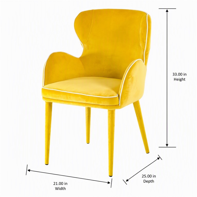 Pemberly Row Mid-Century Yellow Upholstered Metal Dining Chair