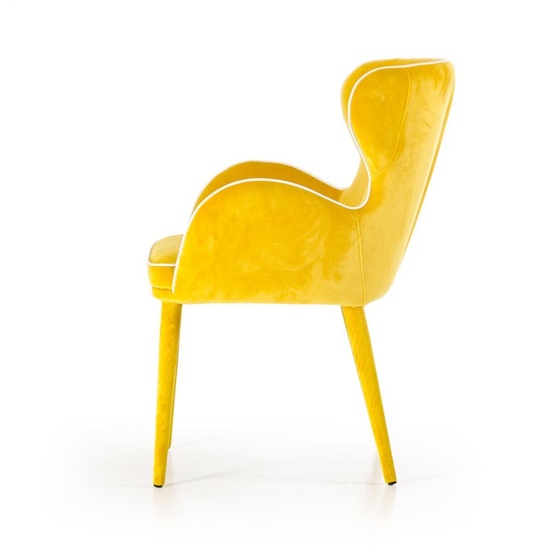 Pemberly Row Mid-Century Yellow Upholstered Metal Dining Chair