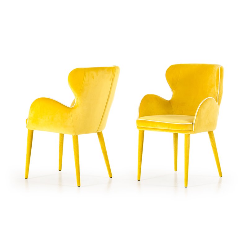 Pemberly Row Mid-Century Yellow Upholstered Metal Dining Chair