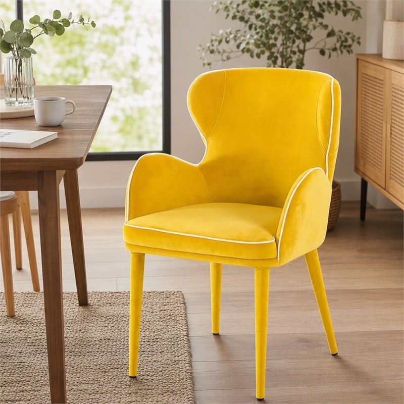Pemberly Row Mid-Century Yellow Upholstered Metal Dining Chair