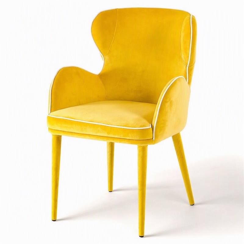 Pemberly Row Mid-Century Yellow Upholstered Metal Dining Chair