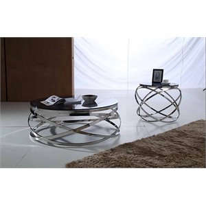 Pemberly Row End Table with Smoked Glass Top & Stainless Steel Base