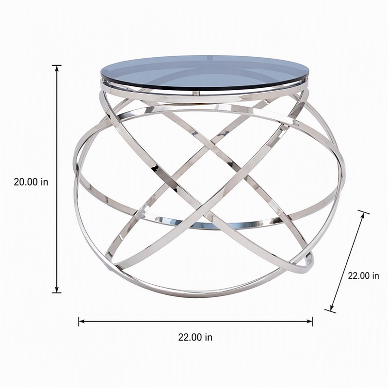 Pemberly Row End Table with Smoked Glass Top & Stainless Steel Base