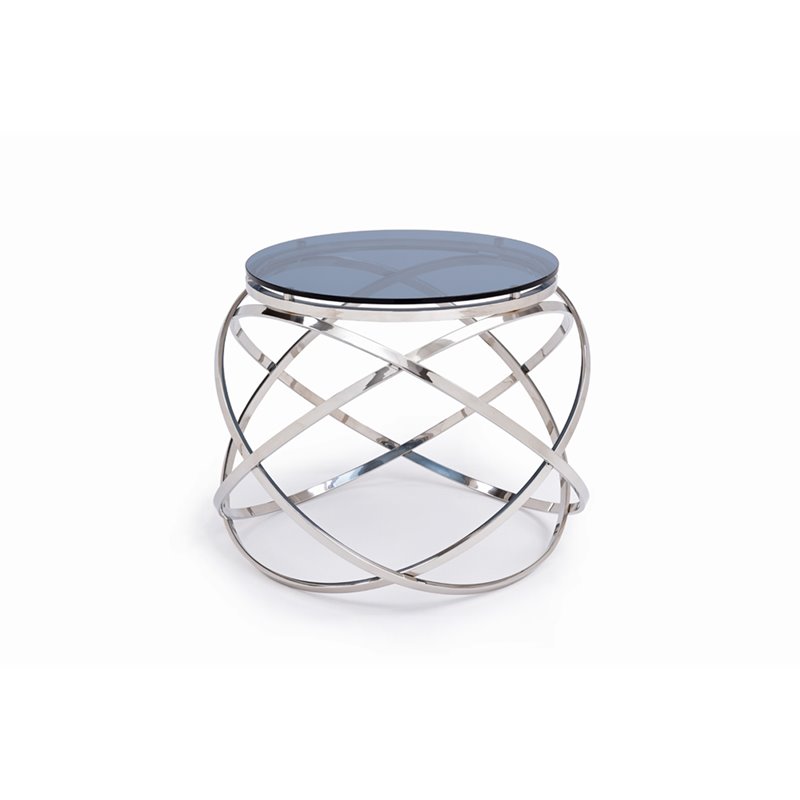 Pemberly Row End Table with Smoked Glass Top & Stainless Steel Base