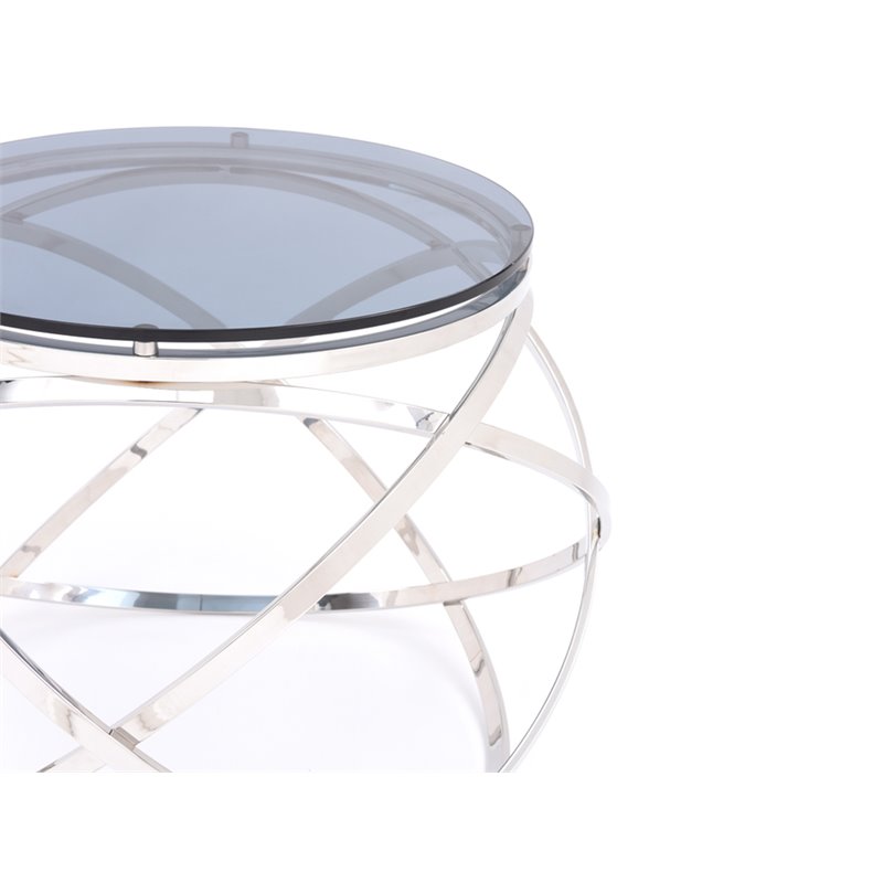 Pemberly Row End Table with Smoked Glass Top & Stainless Steel Base