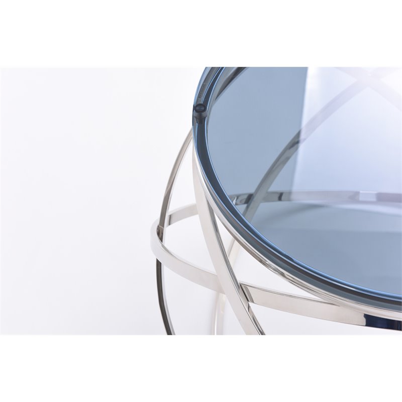 Pemberly Row End Table with Smoked Glass Top & Stainless Steel Base