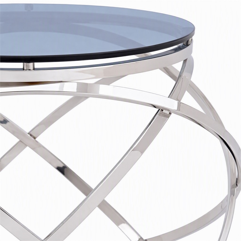 Pemberly Row End Table with Smoked Glass Top & Stainless Steel Base
