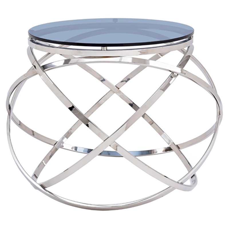 Pemberly Row End Table with Smoked Glass Top & Stainless Steel Base