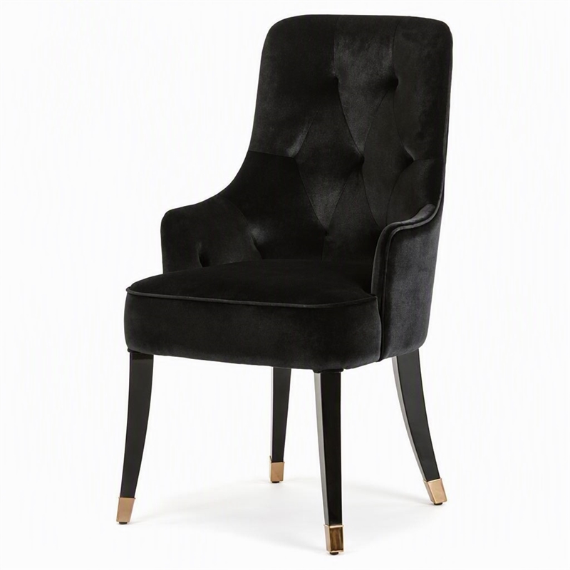 Pemberly Row Modern Black Velvet Dining Chair with Gold Accent Legs