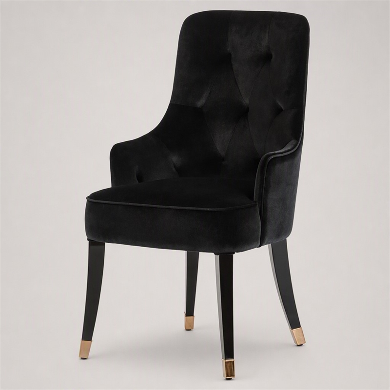 Pemberly Row Modern Black Velvet Dining Chair with Gold Accent Legs