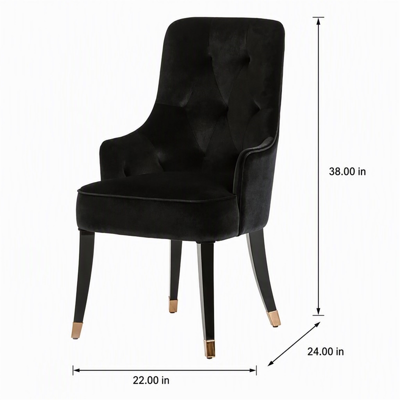 Pemberly Row Modern Black Velvet Dining Chair with Gold Accent Legs