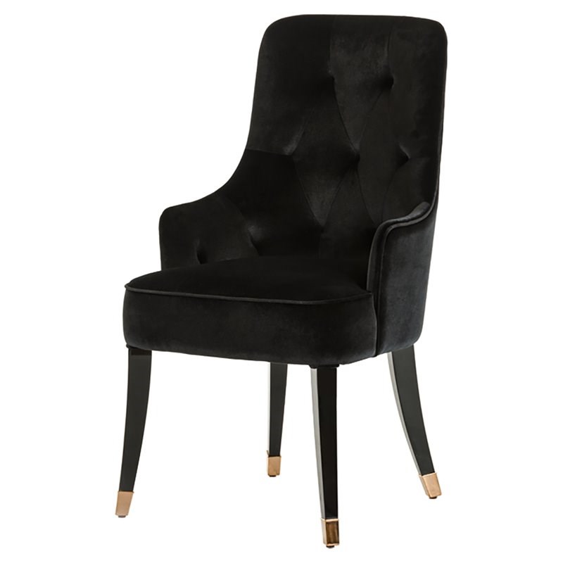 Pemberly Row Modern Black Velvet Dining Chair with Gold Accent Legs