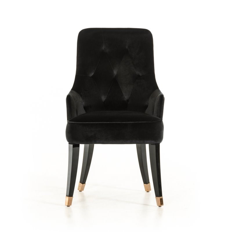 Pemberly Row Modern Black Velvet Dining Chair with Gold Accent Legs