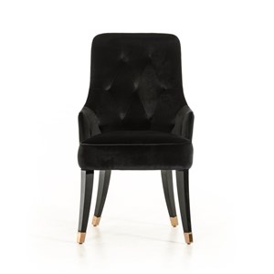 Pemberly Row Modern Black Velvet Dining Chair with Gold Accent Legs