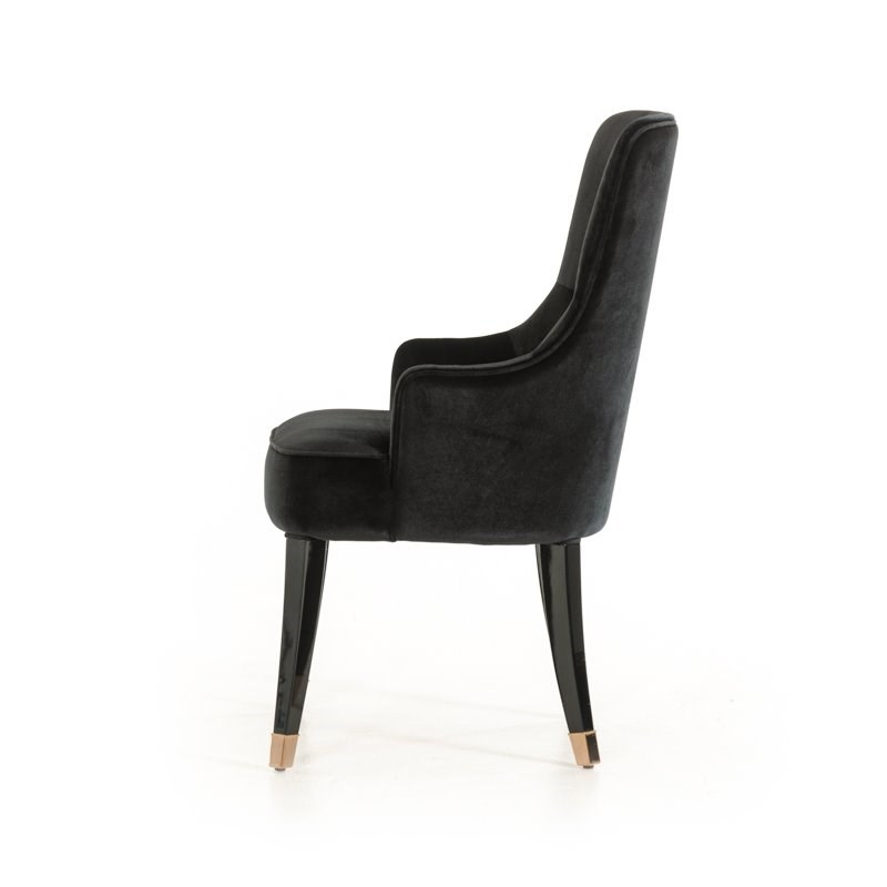 Pemberly Row Modern Black Velvet Dining Chair with Gold Accent Legs