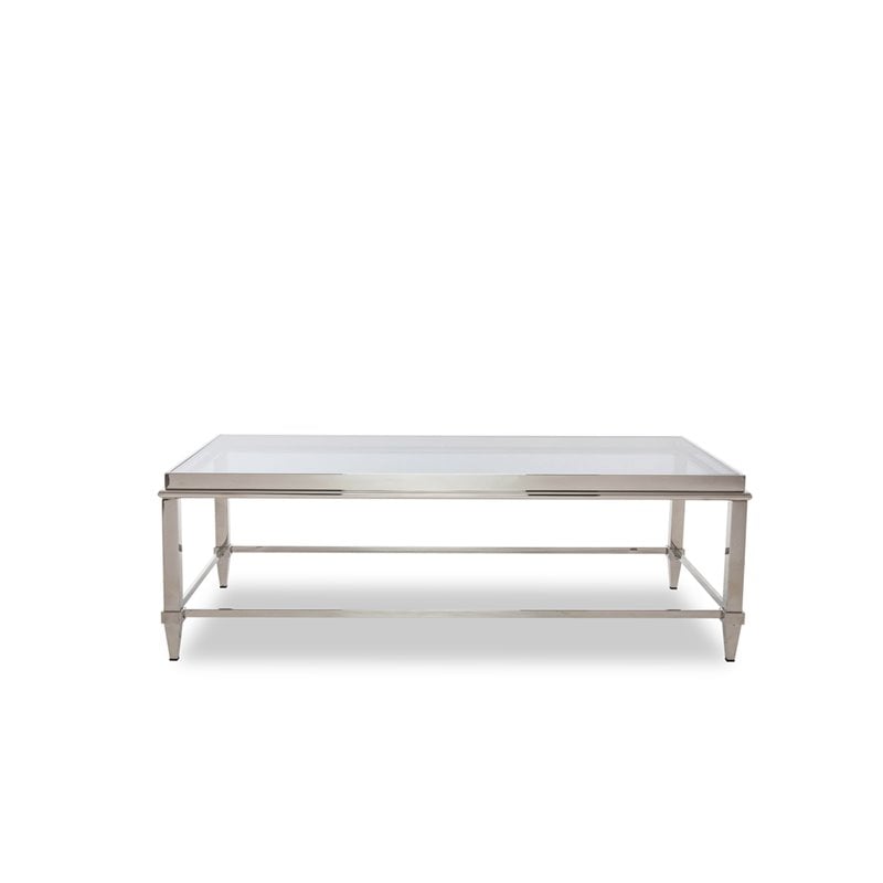 Pemberly Row Modern Stainless Steel & Gray Glass Coffee Table in Silver