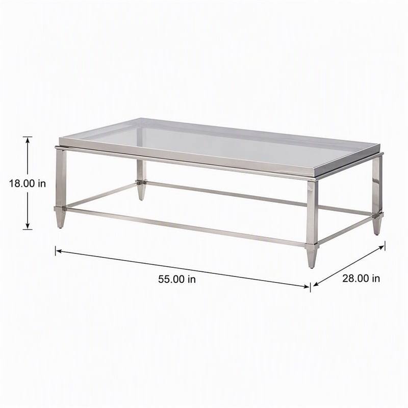 Pemberly Row Modern Stainless Steel & Gray Glass Coffee Table in Silver