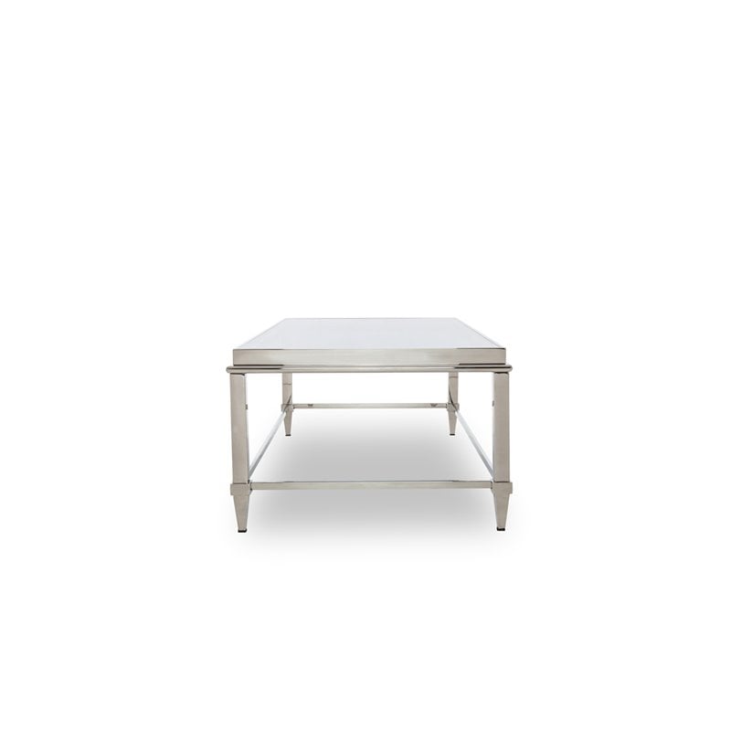 Pemberly Row Modern Stainless Steel & Gray Glass Coffee Table in Silver
