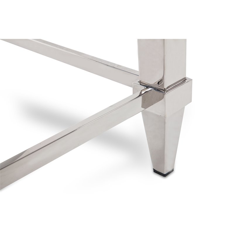 Pemberly Row Modern Stainless Steel & Gray Glass Coffee Table in Silver