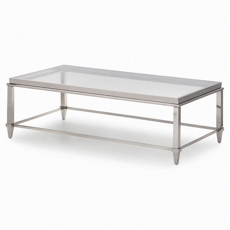 Pemberly Row Modern Stainless Steel & Gray Glass Coffee Table in Silver