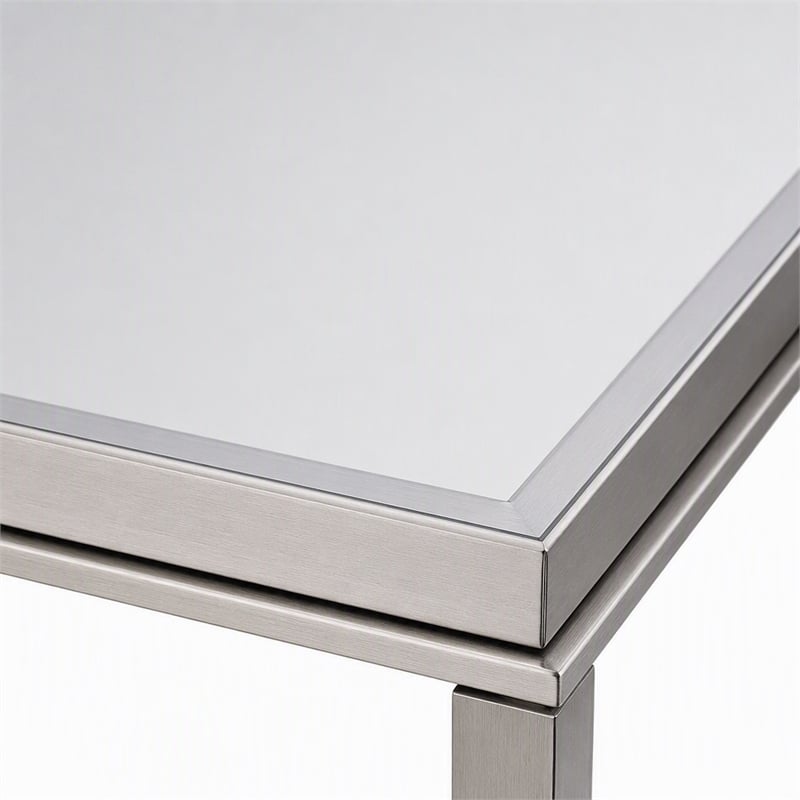 Pemberly Row Modern Stainless Steel & Gray Glass Coffee Table in Silver