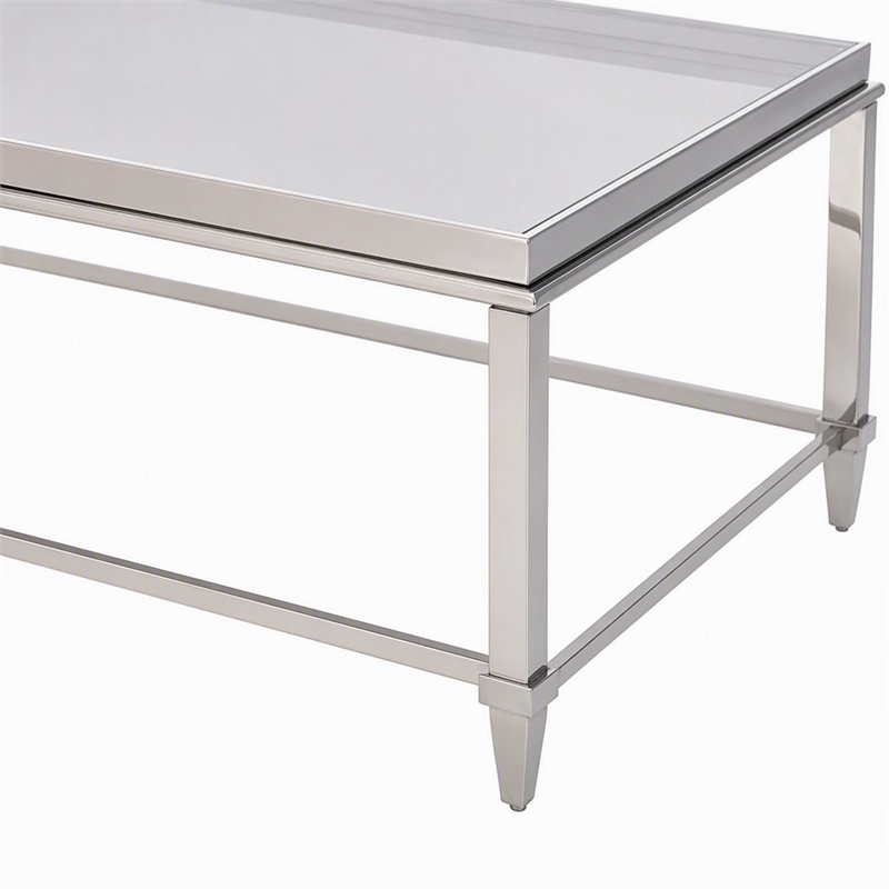 Pemberly Row Modern Stainless Steel & Gray Glass Coffee Table in Silver