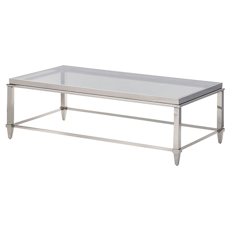Pemberly Row Modern Stainless Steel & Gray Glass Coffee Table in Silver