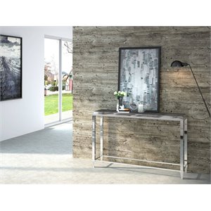 Pemberly Row Modern Stainless Steel & Gray Glass Console Table in Silver