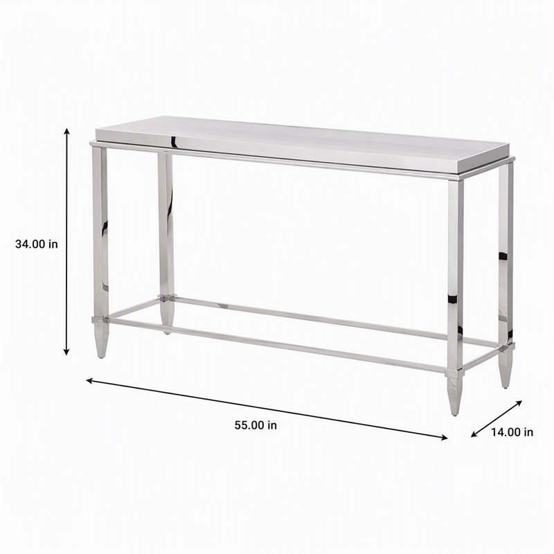 Pemberly Row Modern Stainless Steel & Gray Glass Console Table in Silver