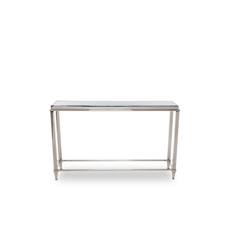 Pemberly Row Modern Stainless Steel & Gray Glass Console Table in Silver