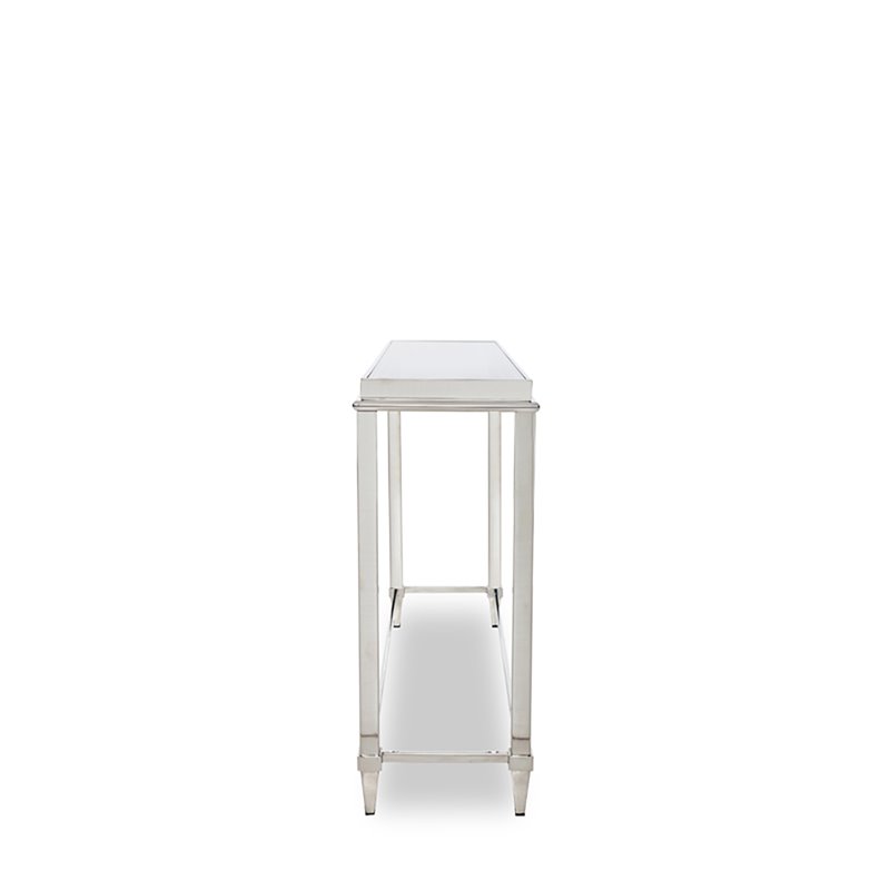 Pemberly Row Modern Stainless Steel & Gray Glass Console Table in Silver