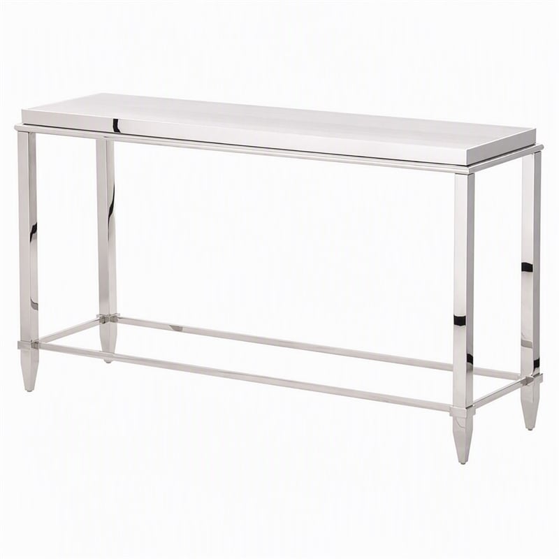 Pemberly Row Modern Stainless Steel & Gray Glass Console Table in Silver