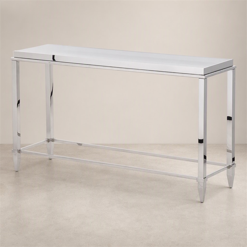 Pemberly Row Modern Stainless Steel & Gray Glass Console Table in Silver