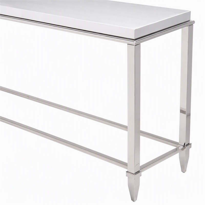 Pemberly Row Modern Stainless Steel & Gray Glass Console Table in Silver
