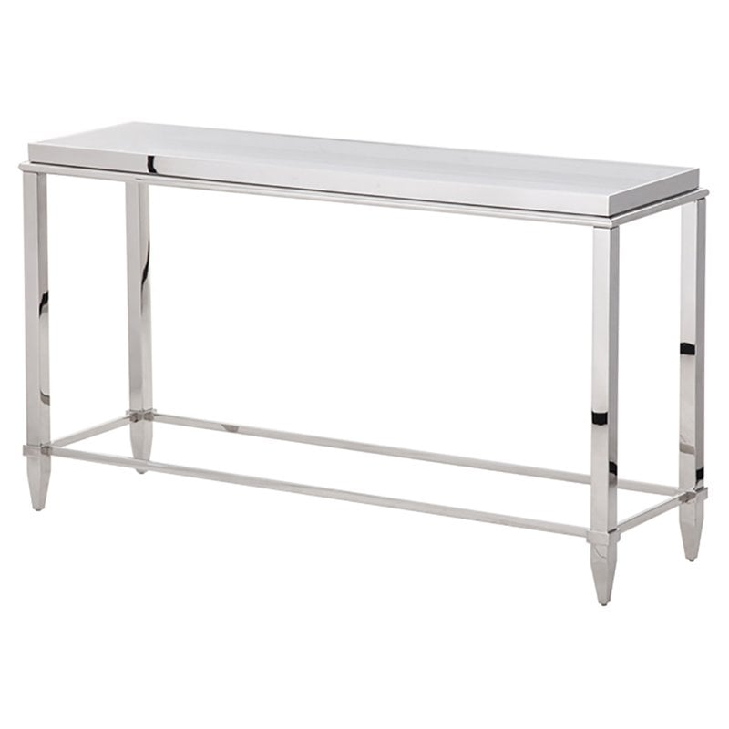 Pemberly Row Modern Stainless Steel & Gray Glass Console Table in Silver