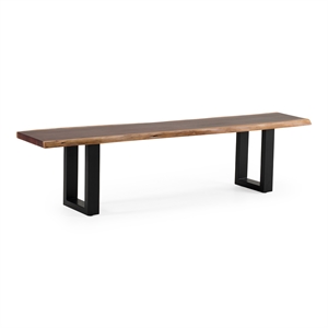 Pemberly Row 19&quot Dining Bench with Metal Legs and Solid Wood Top in Brown/Black