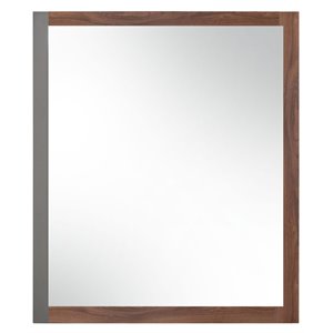 Pemberly Row 41&quot x 39&quot Modern Faux Concrete Glass Mirror in Walnut Finish
