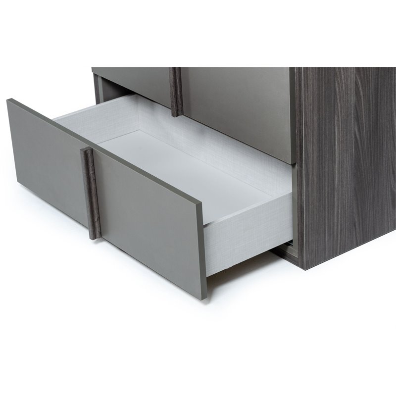 Pemberly Row 5-Drawer Modern MDF Wood Chest in Elm & Matte Gray