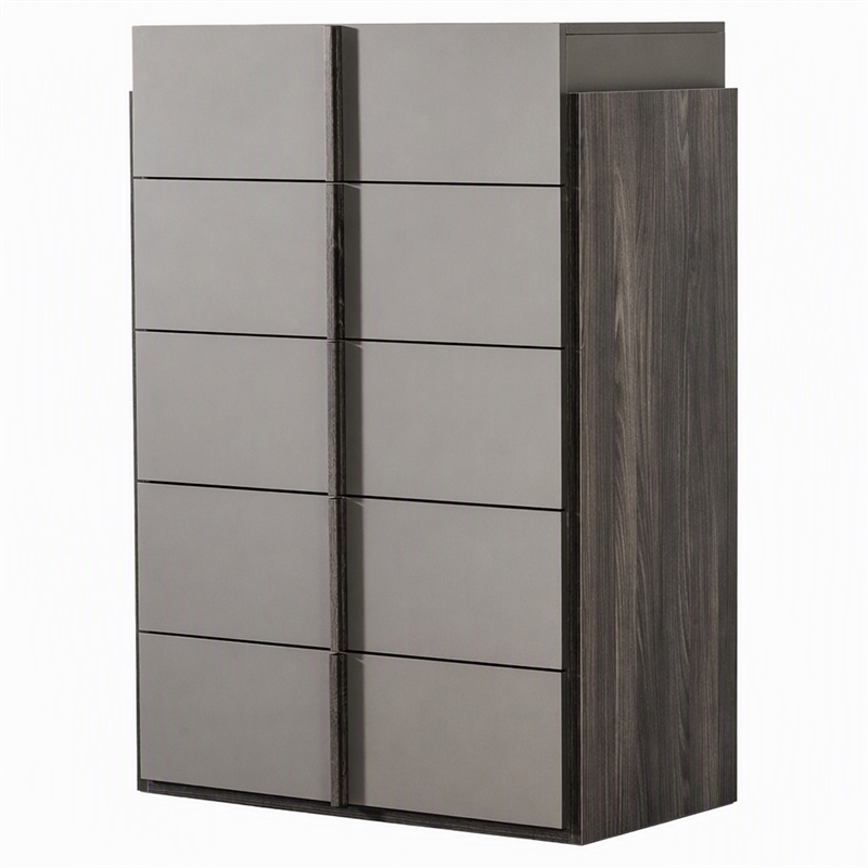 Pemberly Row 5-Drawer Modern MDF Wood Chest in Elm & Matte Gray