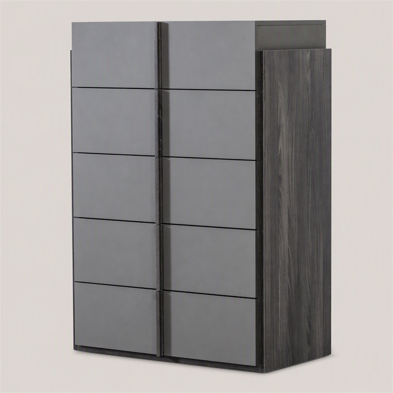 Pemberly Row 5-Drawer Modern MDF Wood Chest in Elm & Matte Gray