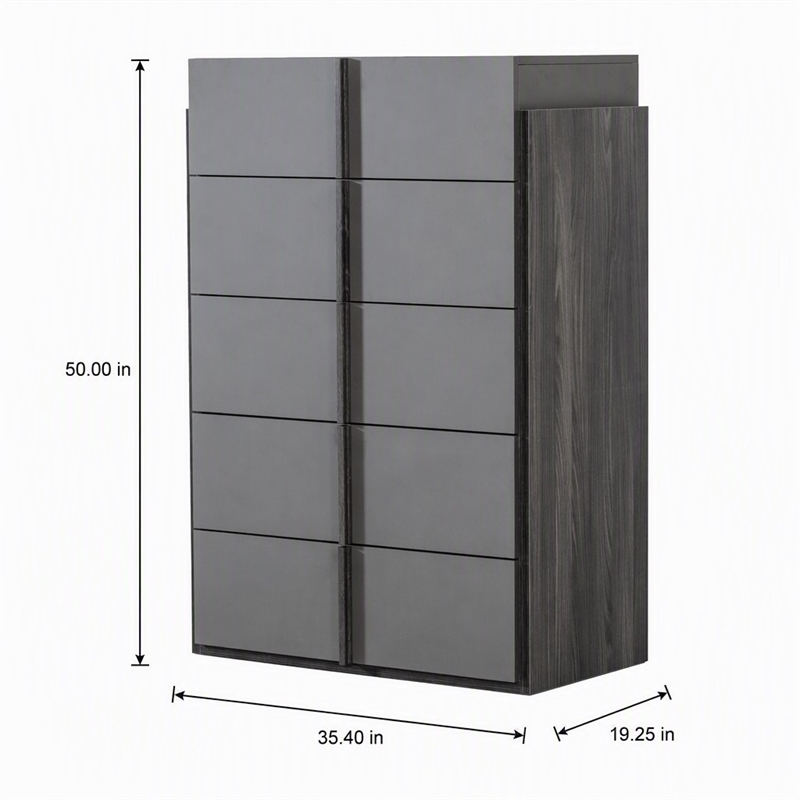Pemberly Row 5-Drawer Modern MDF Wood Chest in Elm & Matte Gray