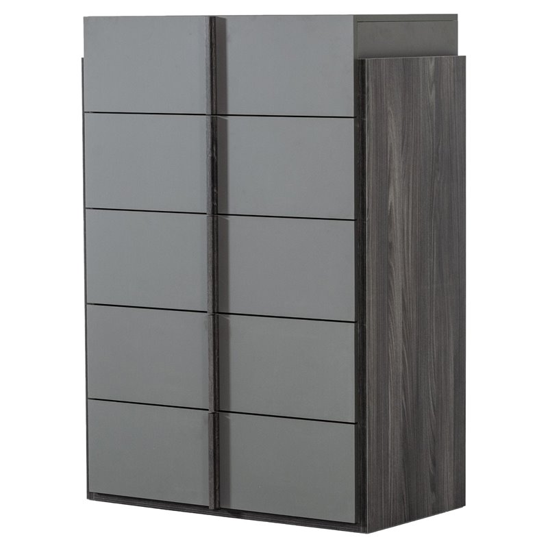 Pemberly Row 5-Drawer Modern MDF Wood Chest in Elm & Matte Gray