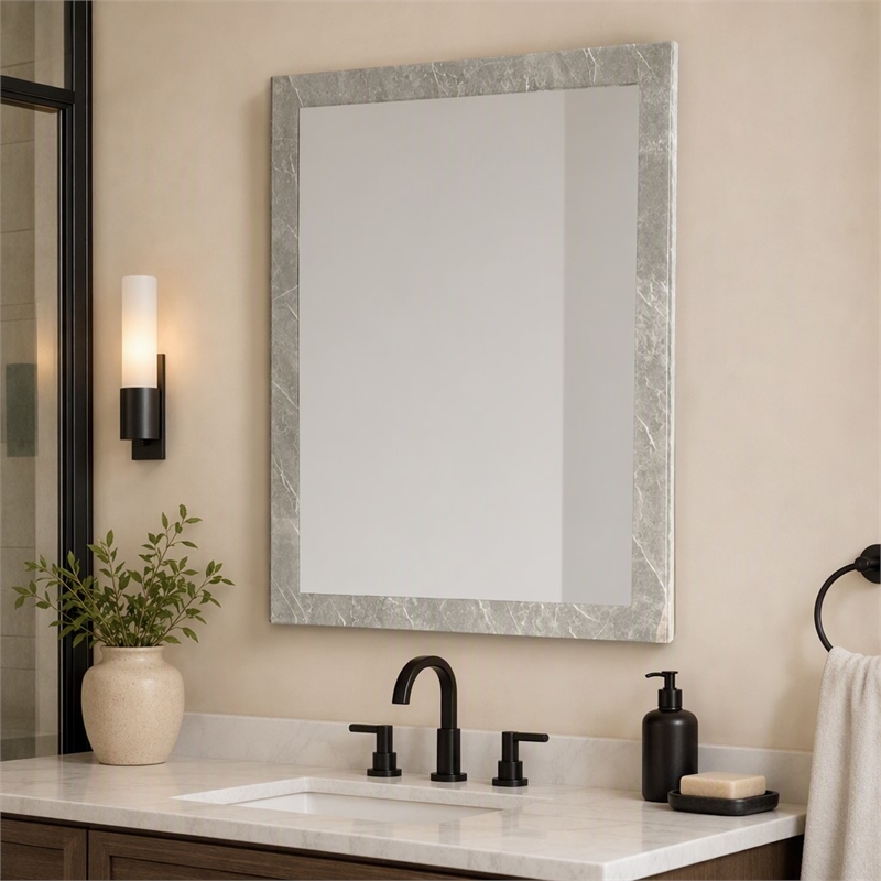 Pemberly Row Rectangle Faux Marble Glass Mirror in Gray 39