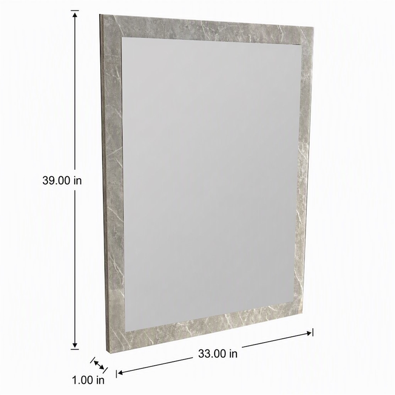 Pemberly Row Rectangle Faux Marble Glass Mirror in Gray 39